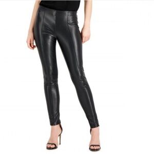 Anne Klein Women’s Faux Leather Leggings Stretch Elastic Waist Size Small